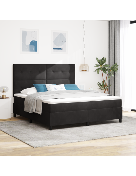 Letto a molle con materasso e LED Nero 180x200 cm in velluto