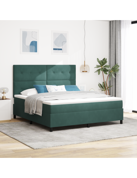 Letto a Terra  con Materasso e LED Verde Scuro 180x200 cm Velluto