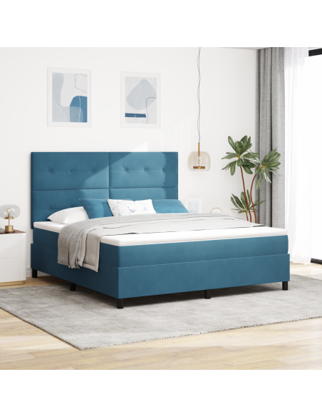 Letto Box Spring con Materasso e LED Blu Scuro 180x200 cm Velluto