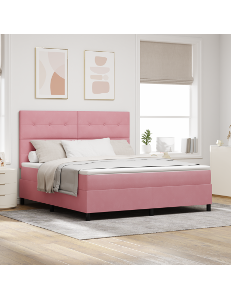 Letto Box Spring con Materasso e LED Rosa 180x200 cm Velluto