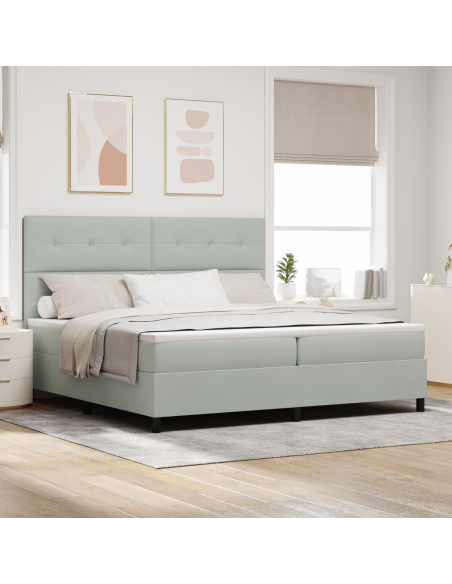 Letto Box Spring con Materasso e Luce LED Grigio Chiaro 200x200 cm Velluto
