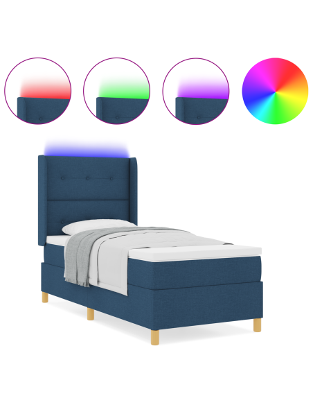 Letto con Contenitore e Materasso Blu 90x190 cm Tessuto