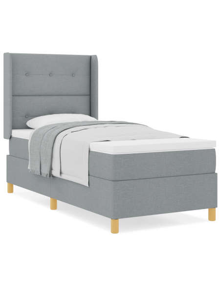 Letto Box Spring con Materasso Grigio Chiaro 90x200 cm Tessuto
