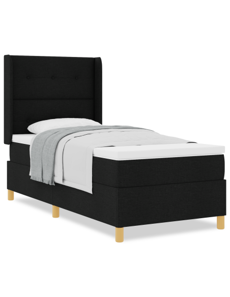 Letto Box Spring con Materasso Nero 90x200 cm Tessuto