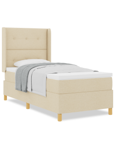 Letto a molle con materasso Crema 90 x 200 cm Tessuto 2