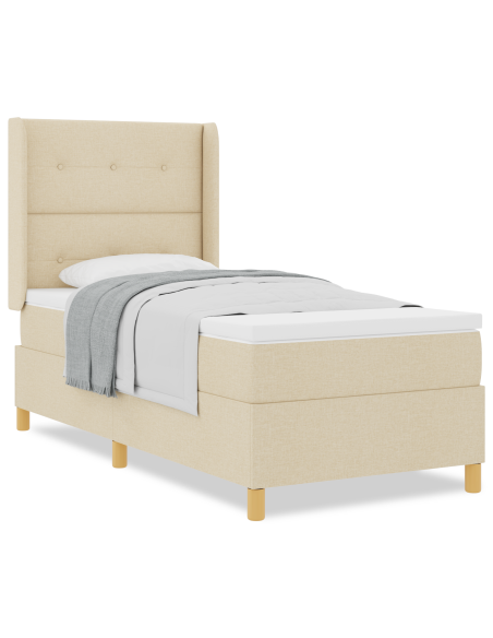 Letto Box Spring con Materasso crema 90x200 cm Tessuto