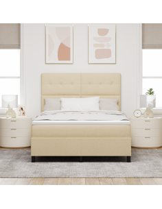Letto a molle con materasso con led Crema 140 x 200 cm Tessuto