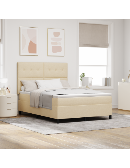 Letto a Molle con Materasso & LED Crema 140x200 cm Tessuto