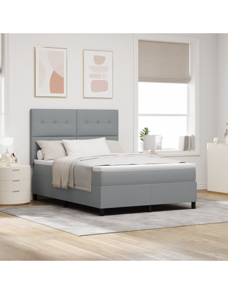 Letto con Rete a Molle e Materasso & LED Grigio Chiaro 160x200 cm in Tessuto