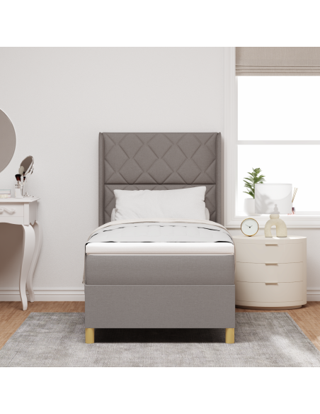 Letto Box Spring con Materasso e LED Tortora 90x200 cm Tessuto