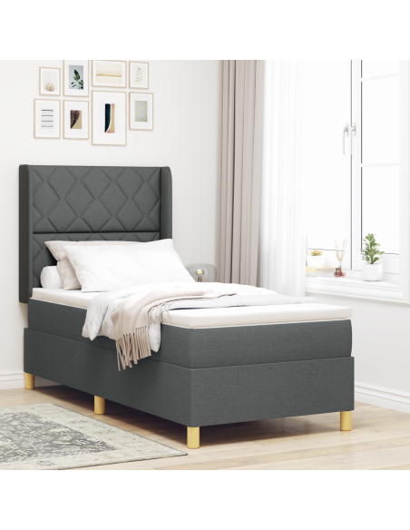 Letto Box Spring con Materasso e LED Grigio Scuro 90x200 cm Tessuto