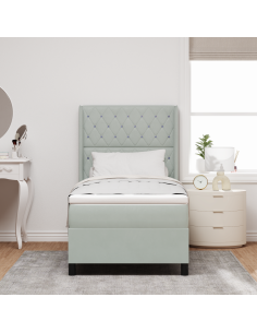 Letto a molle con materasso Grigio chiaro 100 x 200 cm Velluto