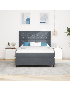 Letto a molle con strisce LED Grigio scuro 140 x 200 cm Velluto