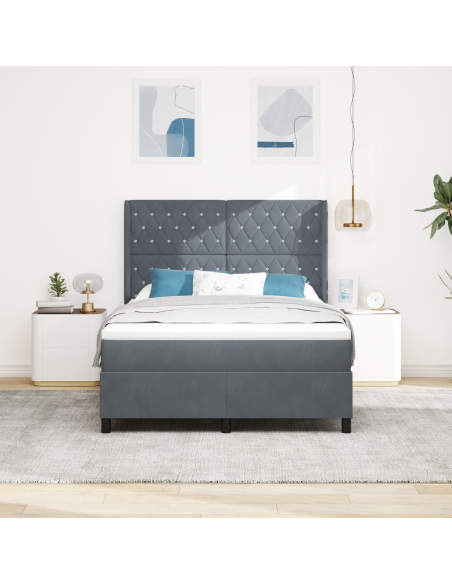 Letto a molle con strisce LED Grigio scuro 140 x 200 cm Velluto
