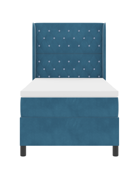 Letto con Rete a Molle e Materasso & LED Blu Scuro 90x190 cm in Velluto