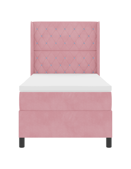 Letto Box Spring  con Materasso e LED Rosa 90x190 cm in Velluto