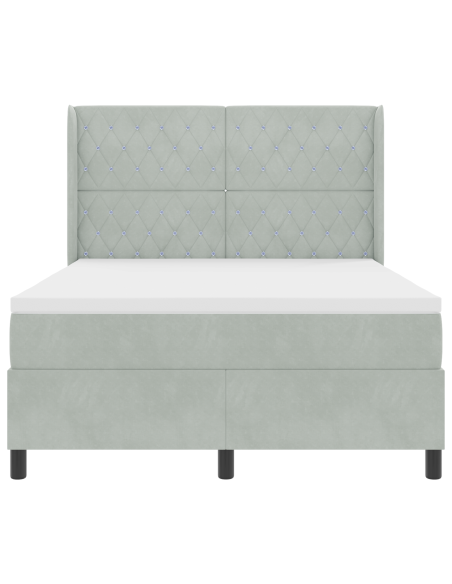 Letto con rete a molle con materasso e luce LED Grigio chiaro 140x190 cm Velluto