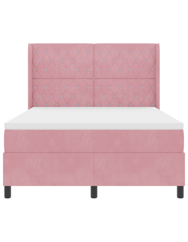 Letto a molle con testiera Rosa 140 x 190 cm Velluto