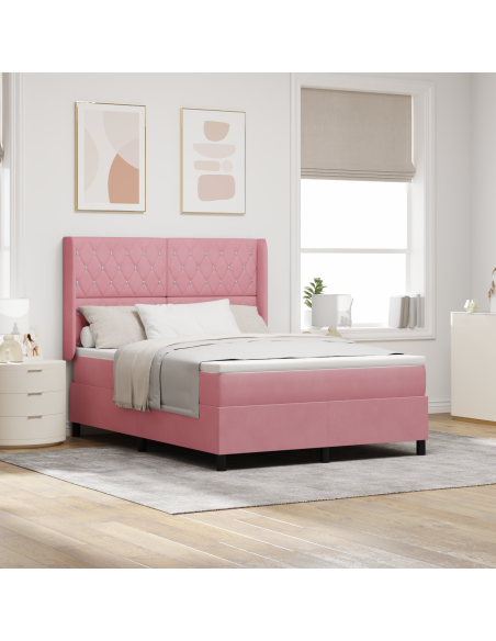 Letto con Rete a Molle e Materasso & LED Rosa 140x190 cm Velluto
