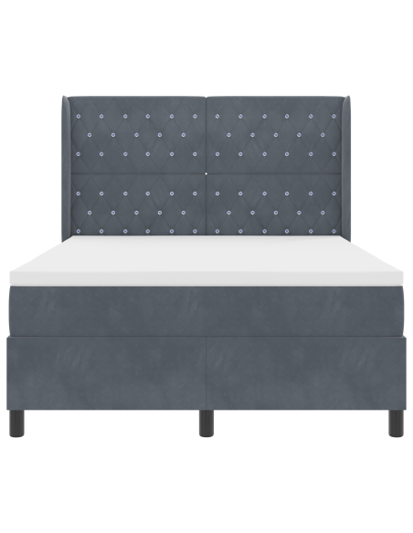 Letto Box Spring  con Materasso e LED Grigio Scuro 140x200 cm in Velluto