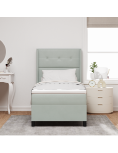 Letto a molle con materasso Grigio chiaro 100 x 200 cm Velluto