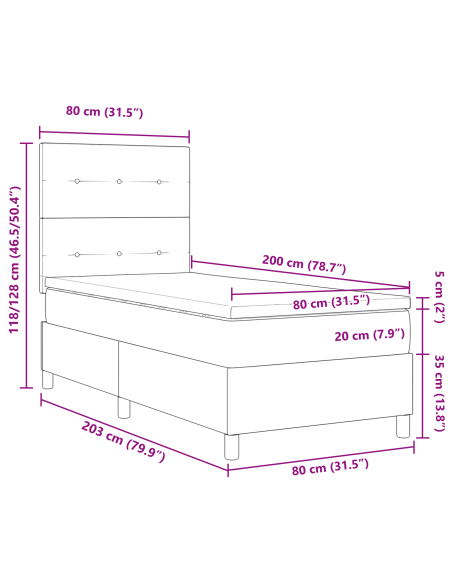 Letto a Rete con Materasso e LED Verde Scuro 80x200 cm Velluto