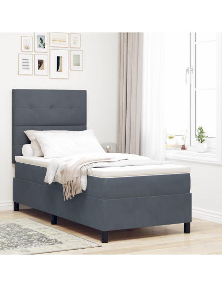 Letto Box Spring  con Materasso e LED Grigio Scuro 80x200 cm Velluto