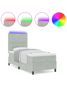 Letto a Sorgente LED Grigio chiaro 90 x 190 cm Tessuto 2