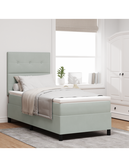 letto box spring  con materasso e luce LED grigio chiaro 80x200 cm velluto