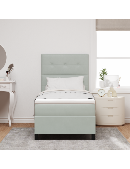 letto box spring  con materasso e luce LED grigio chiaro 80x200 cm velluto