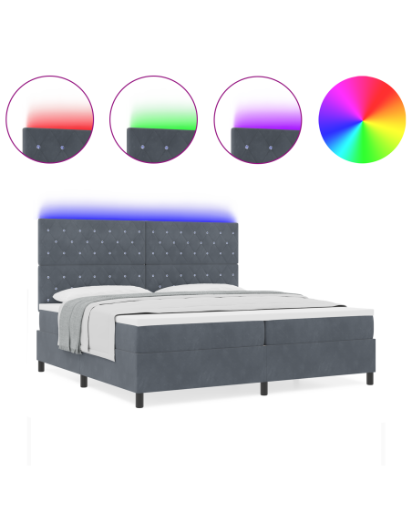 Letto a Box con Materasso e LED Grigio Scuro 200x200 cm in Velluto