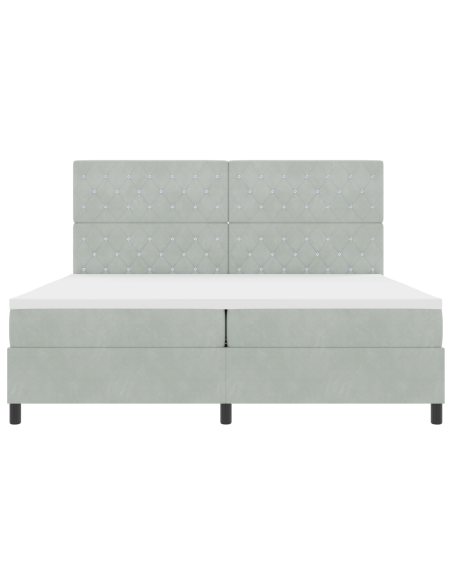 Letto Box Spring con Materasso e Luce LED Grigio Chiaro 200x200 cm Velluto