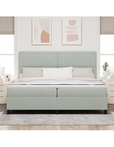 Letto a Sorgente LED Grigio chiaro 200 x 200 cm Tessuto