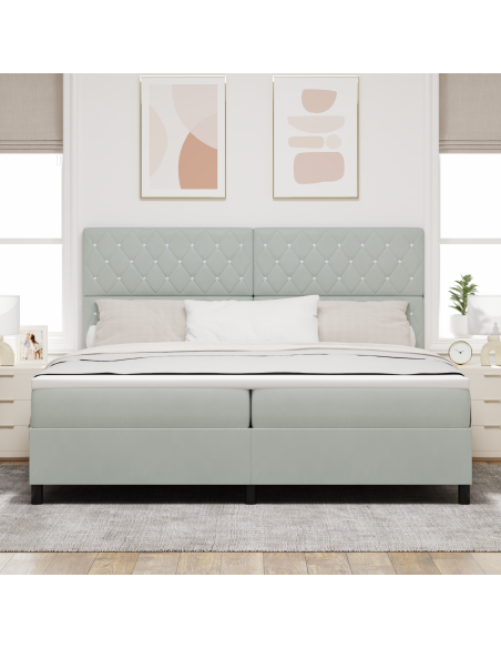 Letto Box Spring con Materasso e Luce LED Grigio Chiaro 200x200 cm Velluto