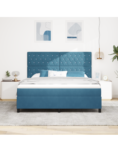 Letto a Sorgente LED Blu Scuro 180 x 200 cm Tessuto