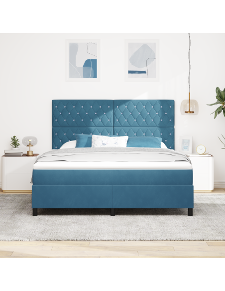 Letto a Sorgente LED Blu Scuro 180 x 200 cm Tessuto