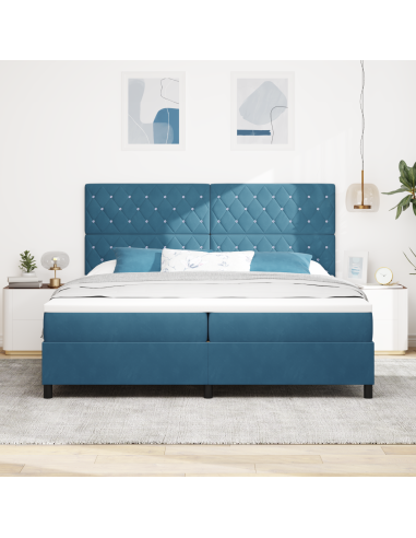 Letto a Sorgente LED Blu Scuro 200 x 200 cm Tessuto