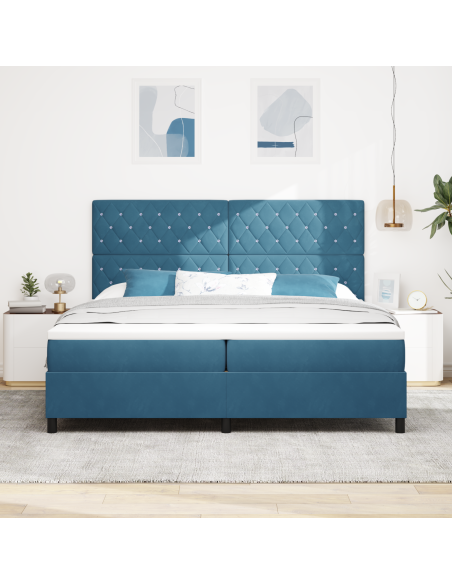 Letto a box spring  con materasso e LED blu scuro 200x200 cm in velluto