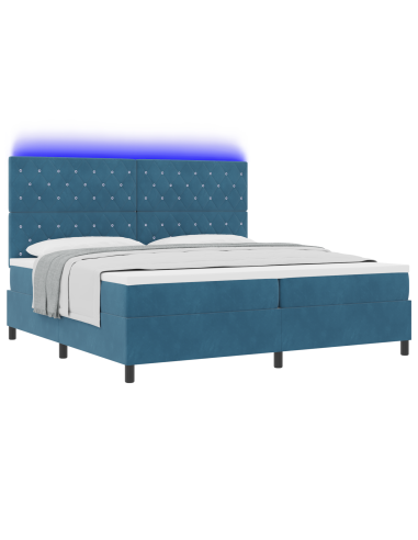 Letto a Sorgente LED Blu Scuro 200 x 200 cm Tessuto
