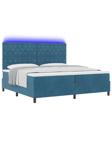 Letto a box spring  con materasso e LED blu scuro 200x200 cm in velluto