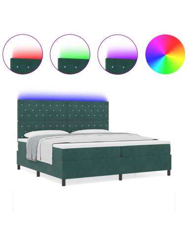 Letto a Sorgente LED Verde Scuro 200 x 200 cm Tessuto