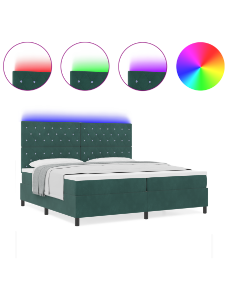 Letto a A molle con materasso e LED Verde scuro 200x200 cm Velluto
