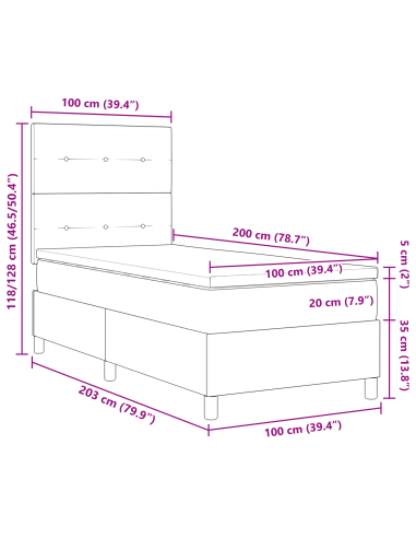 Letto a Sorgente LED Grigio scuro 100 x 200 cm Tessuto