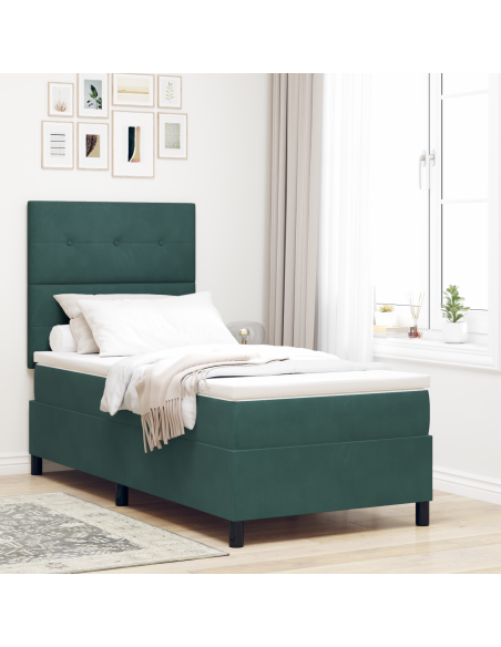 Letto con Box Spring e Materasso & LED Verde Scuro 100x200 cm Velluto