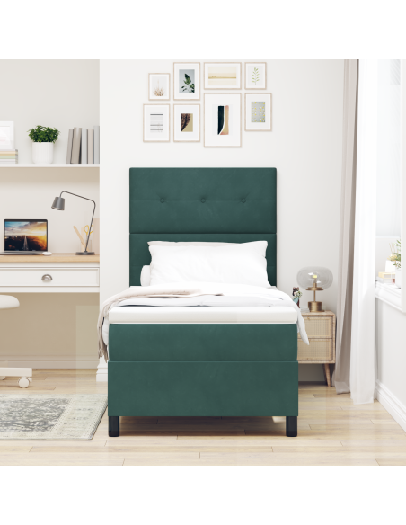 Letto con Box Spring e Materasso & LED Verde Scuro 100x200 cm Velluto