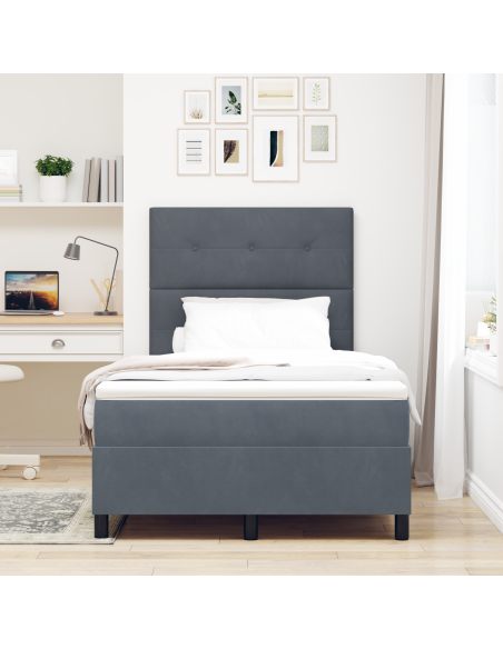 Letto Box Spring con Materasso e LED Grigio Scuro 120x190 cm in Velluto