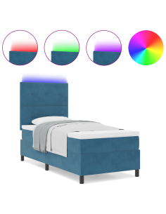 Letto a Sorgente LED Blu Scuro 100 x 200 cm Tessuto 2