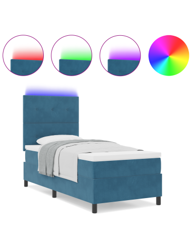 Letto a Sorgente LED Blu Scuro 100 x 200 cm Tessuto