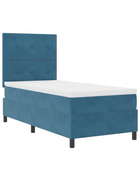 Letto Box Spring con Materasso e LED Blu Scuro 100x200 cm Velluto