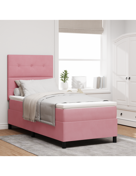 Letto Box Spring con Materasso e LED Rosa 90x200 cm Velluto